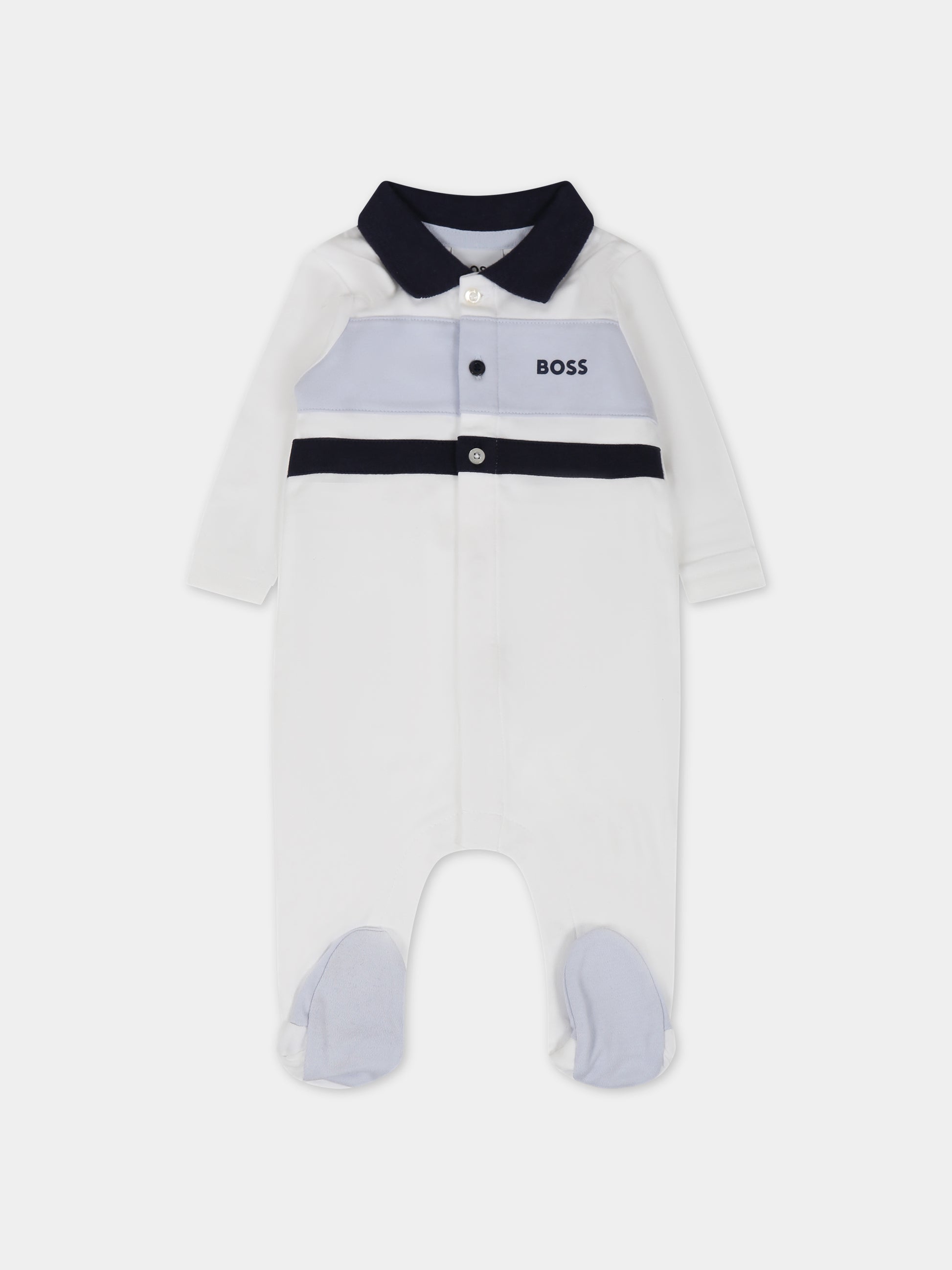 Pagliaccetto bianco per neonato con logo,Boss,J97203 10P