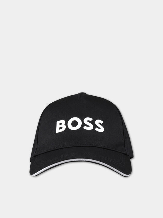 Cappello nero per bambino con logo bianco,Boss,J21271 09B