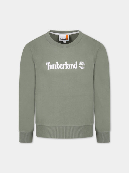 Felpa verde per bambino con logo bianco,Timberland,T25U06 708