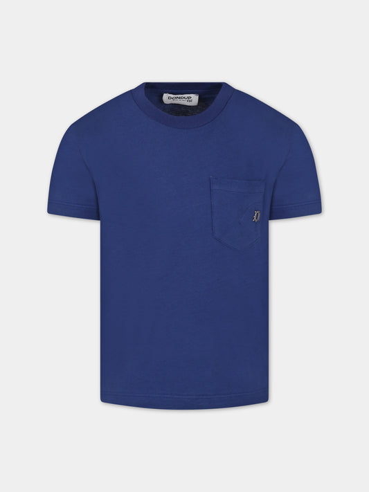 T-shirt blu per bambino con logo,Dondup Kids,DMTS106C JF65 4005