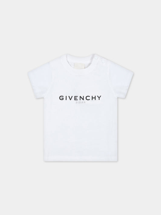 T-shirt bianca per neonati con logo nero,Givenchy Kids,H05246 10P