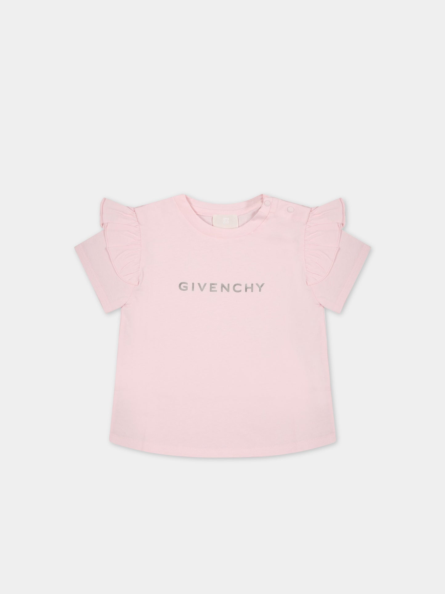T-shirt rosa per neonata con logo argentato,Givenchy Kids,H05256 44Z