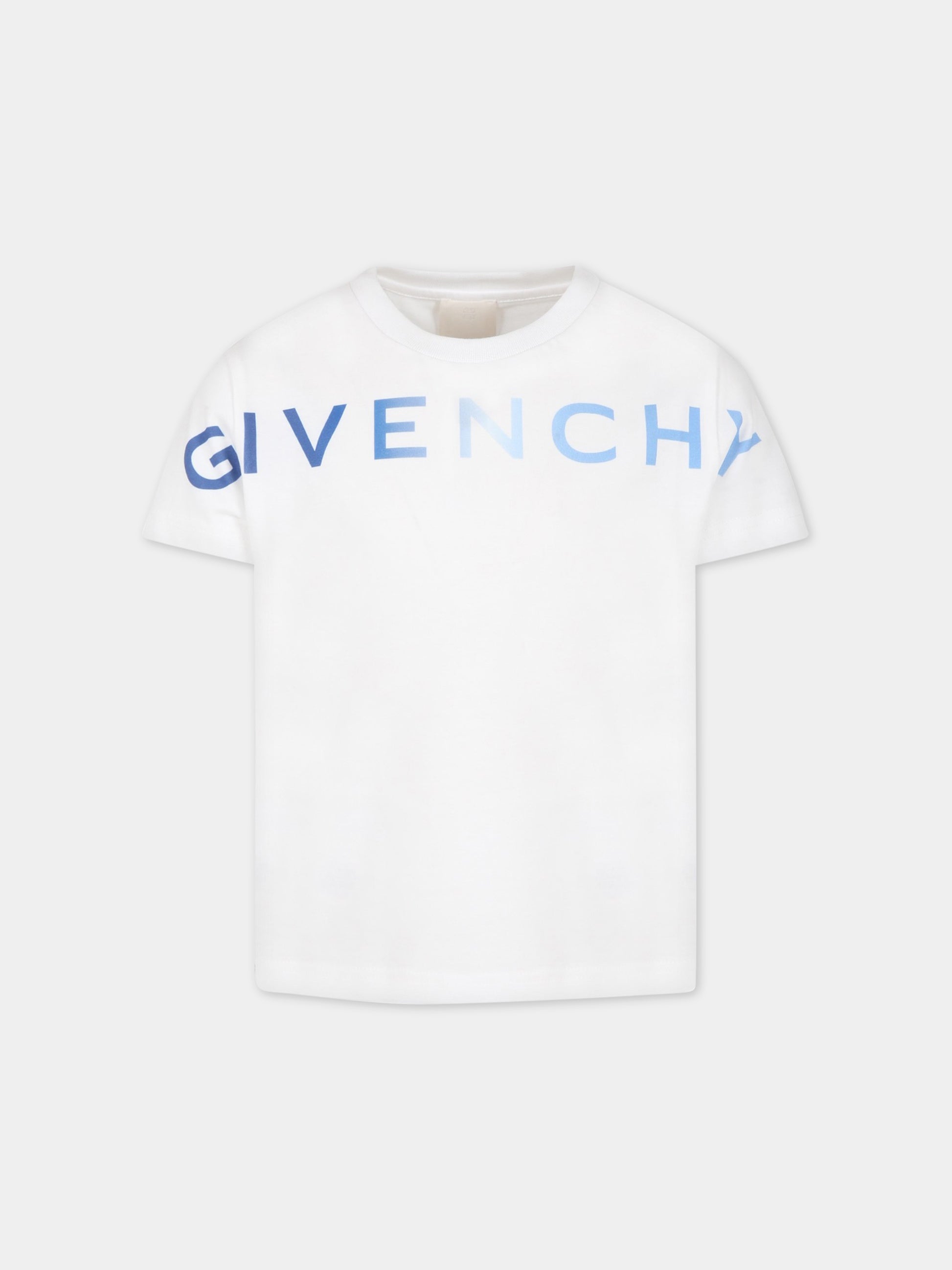 T-shirt bianca per bambino con logo blu,Givenchy Kids,H25407 10P