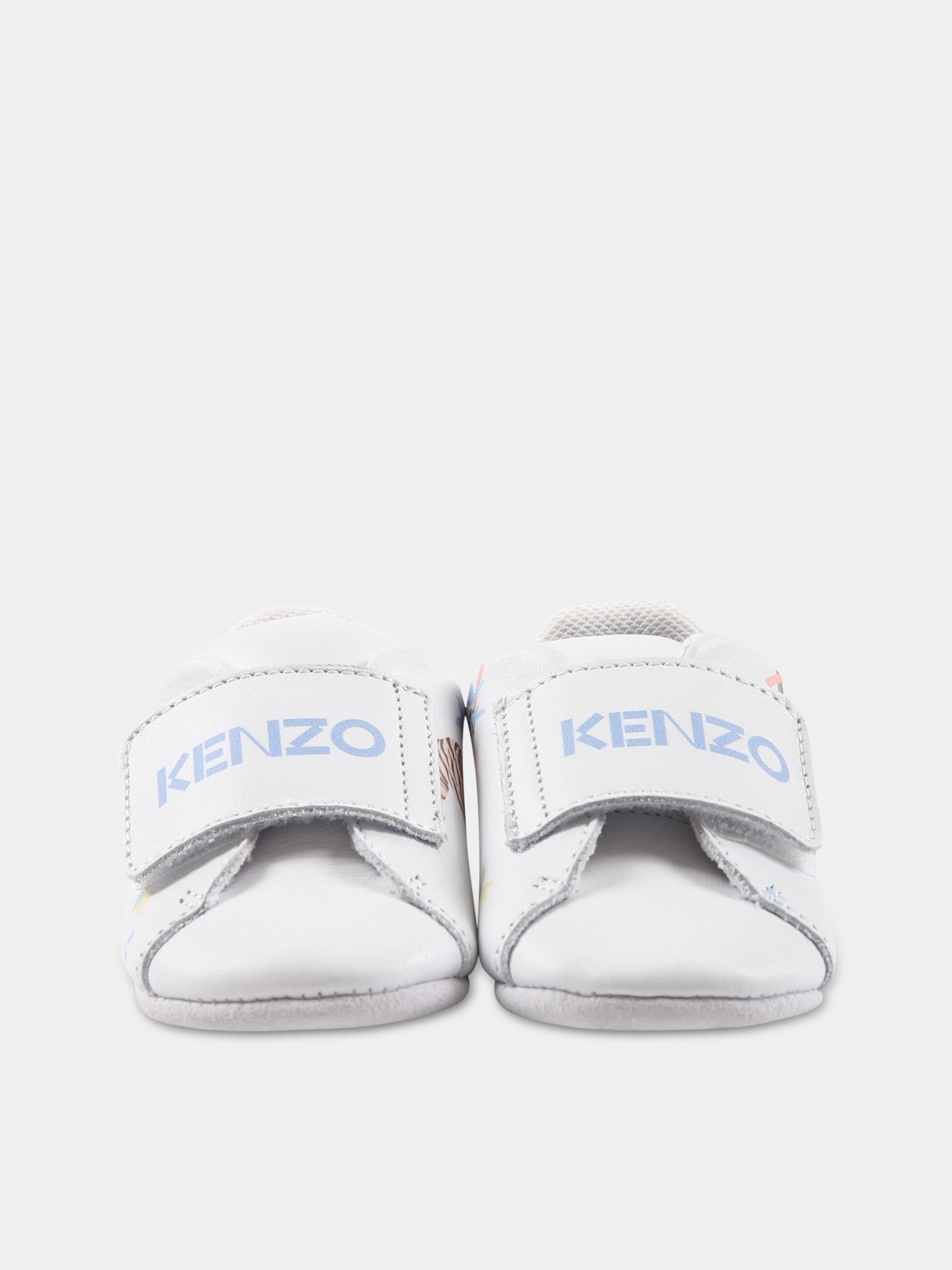 Sneakers bianche per neonato con animali e logo,Kenzo Kids,K99011 10P