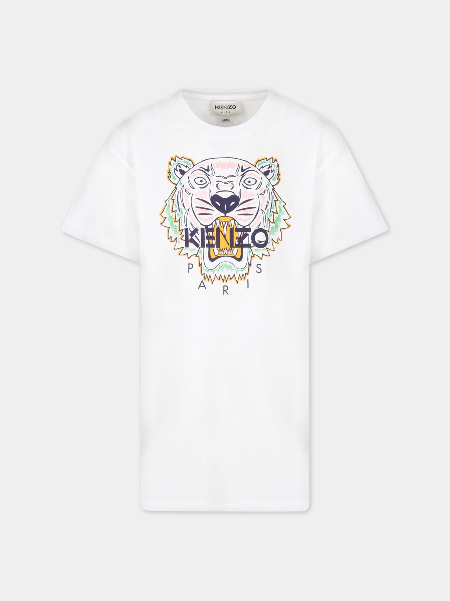Vestito bianco per bambina con tigre iconica e logo,Kenzo Kids,K12288 10P
