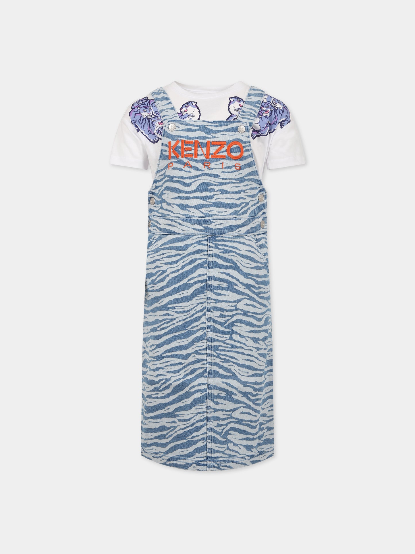 Completo multicolor per bambina con stampa tigre e logo,Kenzo Kids,K18003 78G