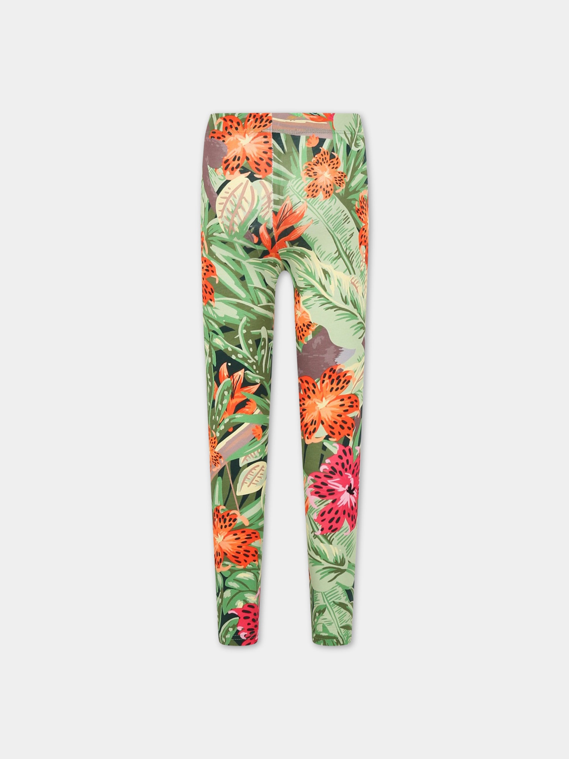 Leggings multicolor per bambina con stampa fiori,Kenzo Kids,K14237 675