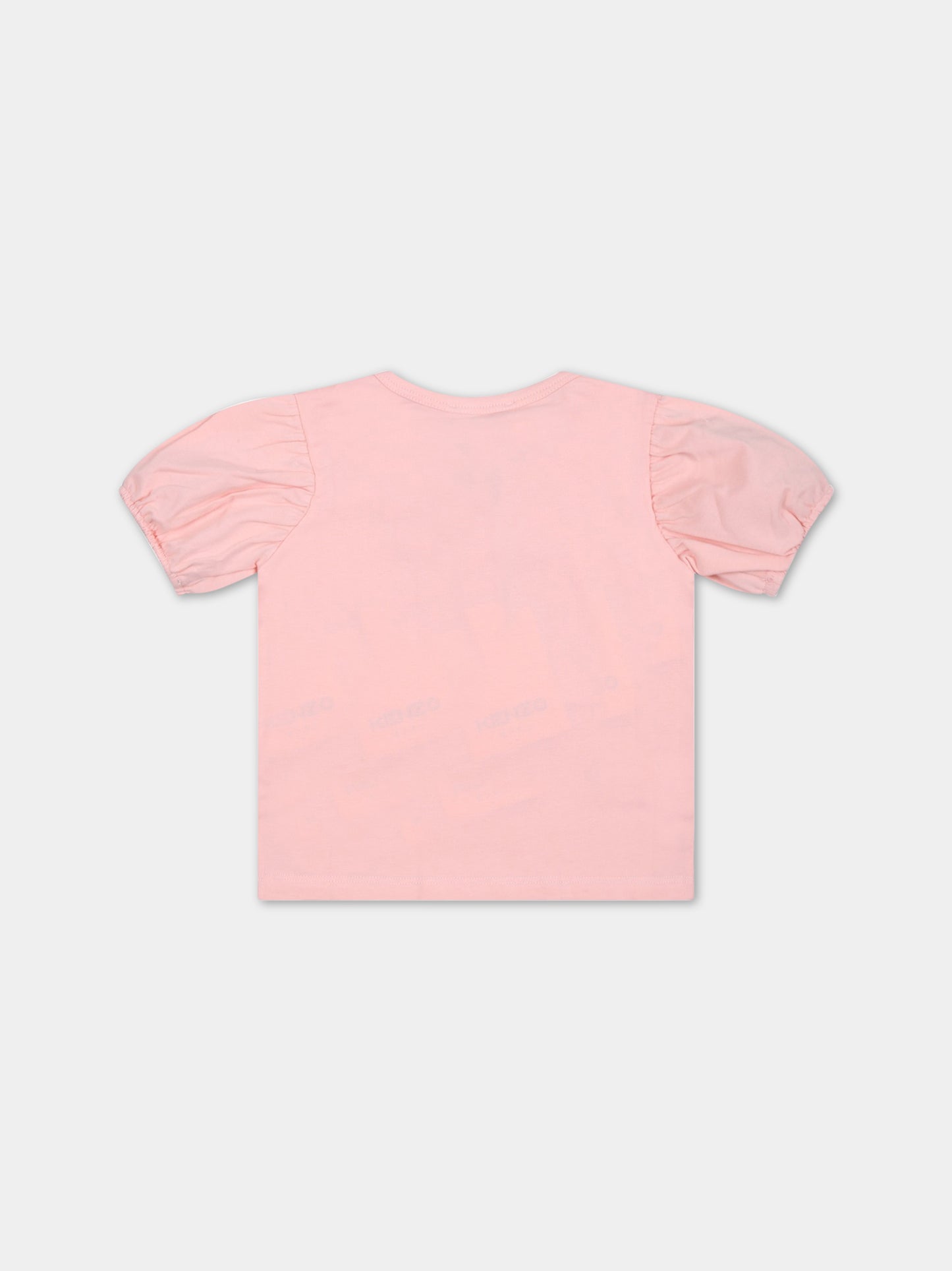 T-shirt rosa per neonata con tigre iconica e logo,Kenzo Kids,K05450 46G