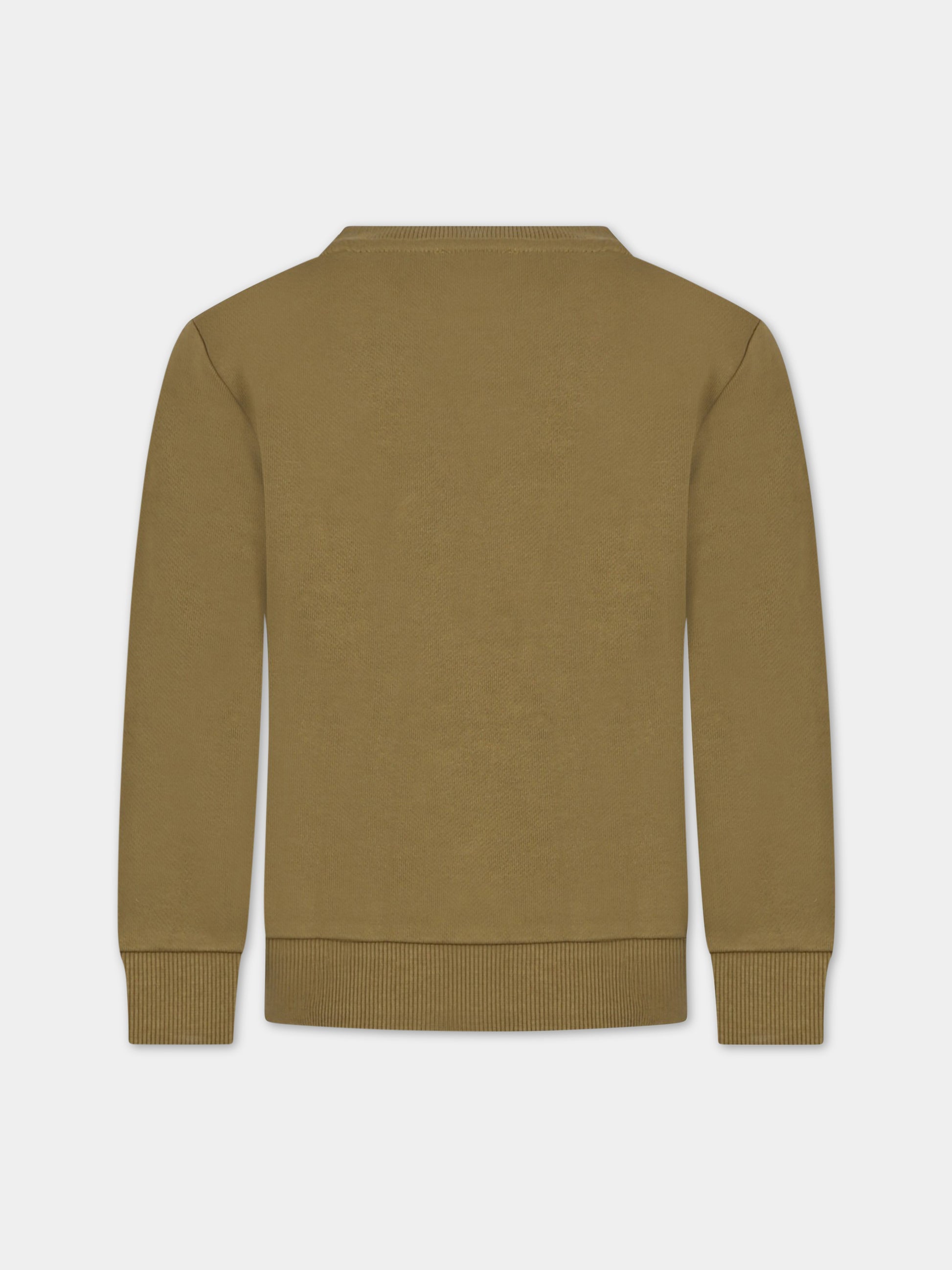 Felpa verde per bambino con iconica tigre e logo,Kenzo Kids,K25795 626