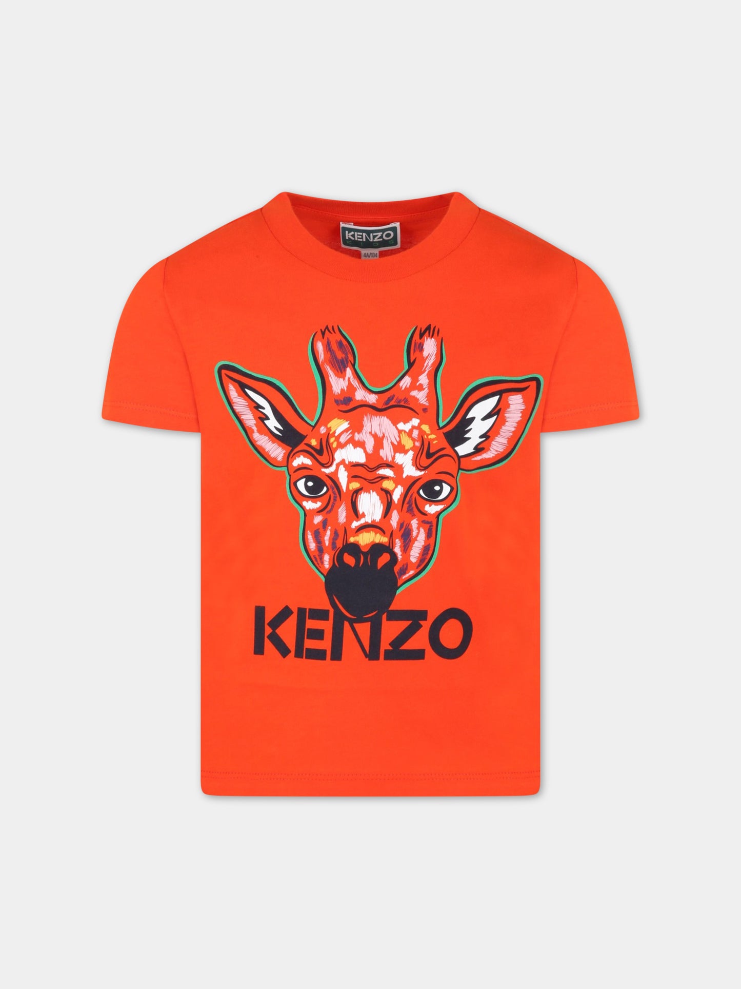 T-shirt arancione  per bambino con tigre e logo,Kenzo Kids,K25782 987