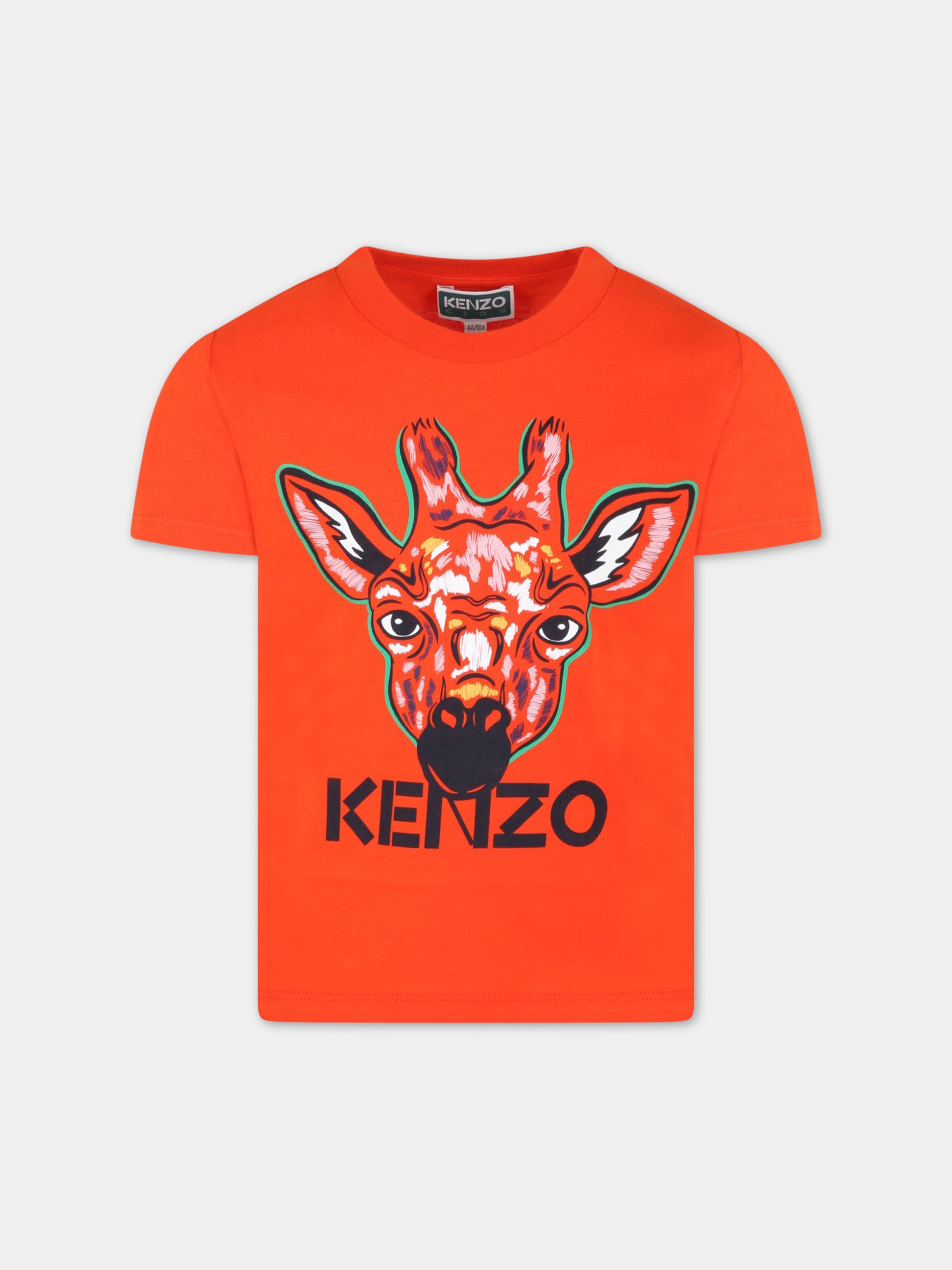 T-shirt arancione  per bambino con tigre e logo,Kenzo Kids,K25782 987