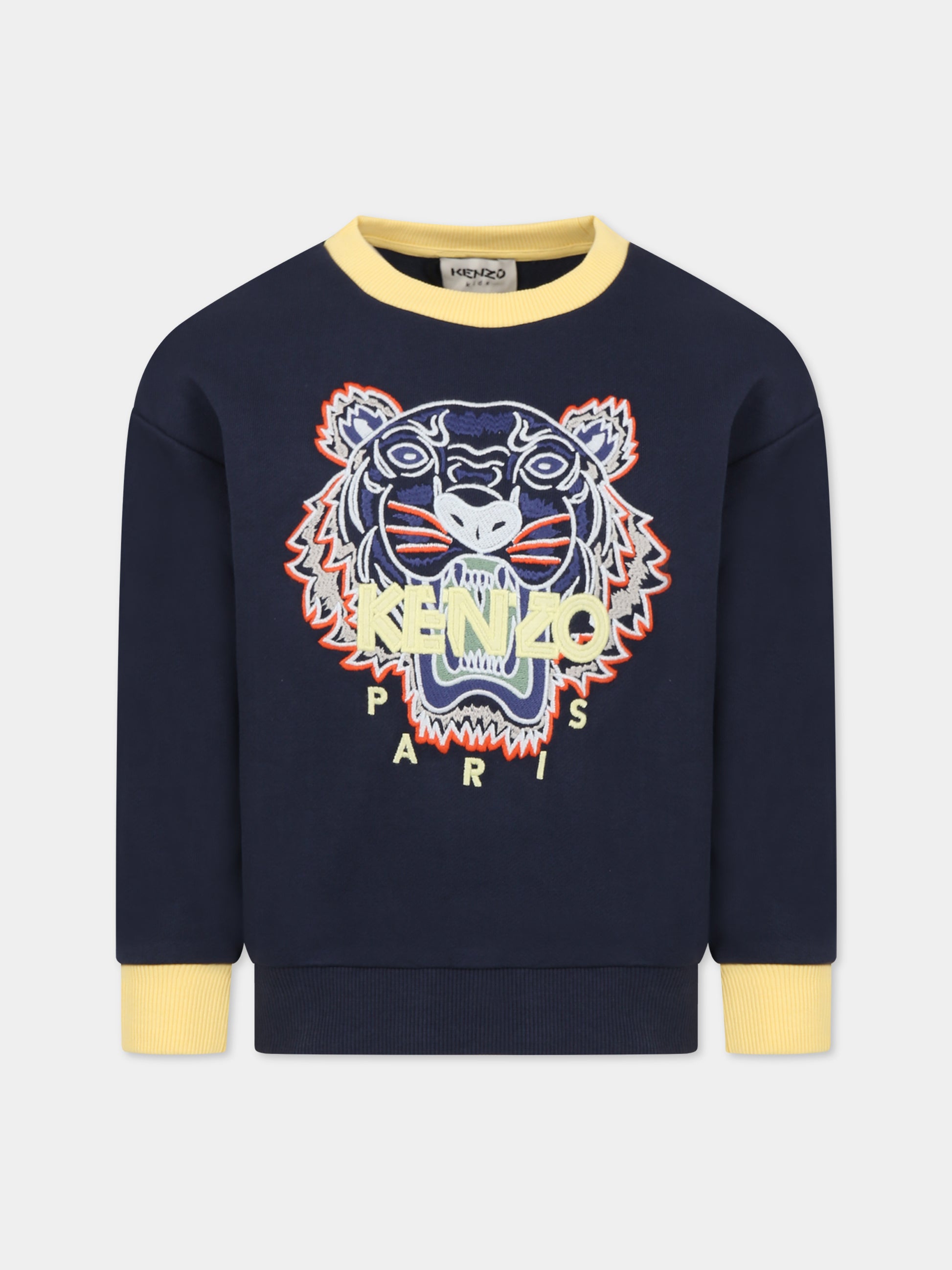 Felpa blu per bambino con Kotora e logo,Kenzo Kids,K25793 857