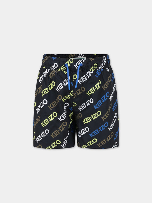 Boxer-mare neri per bambino con logo multicolor,Kenzo Kids,K24311 09P