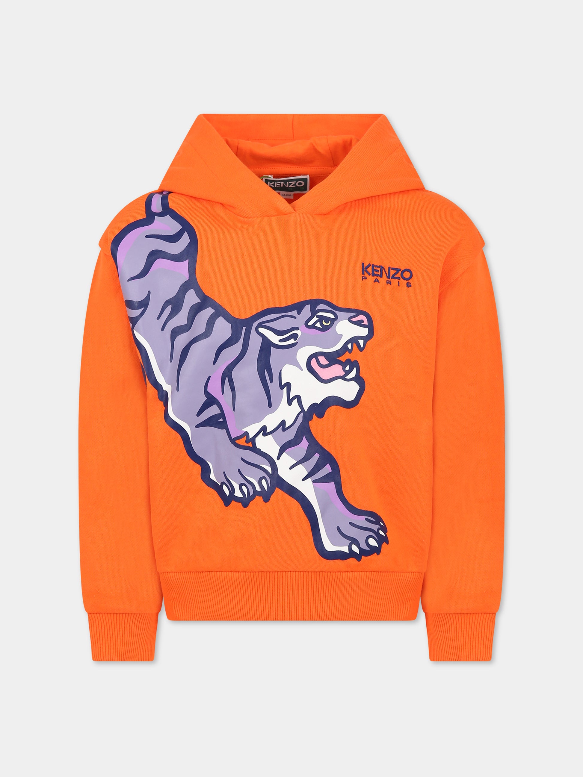 Felpa arancione per bambino con tigre e logo,Kenzo Kids,K25771 420
