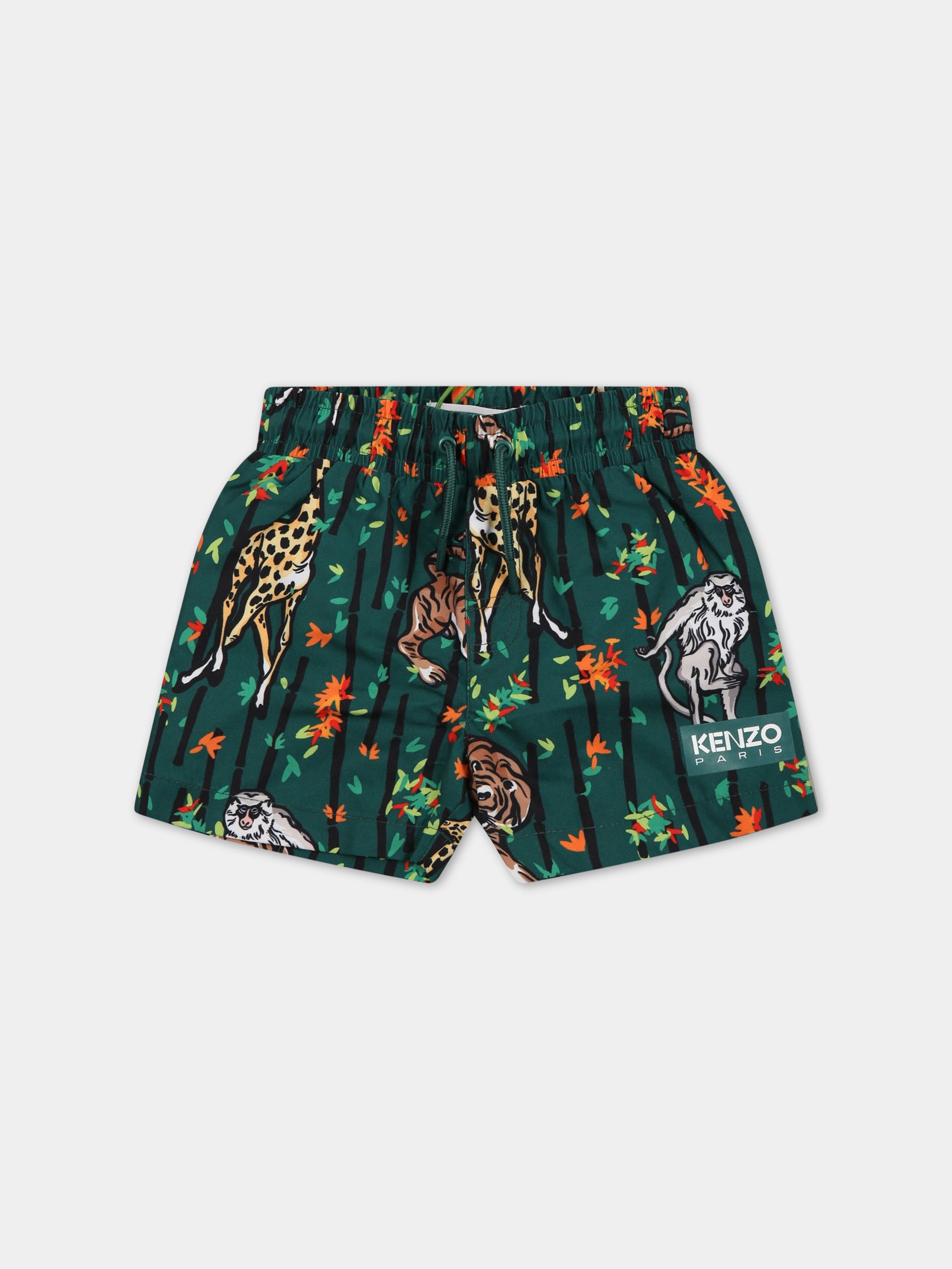 Boxer-mare verde per neonato con stampa animali e con logo,Kenzo Kids,K00037 678