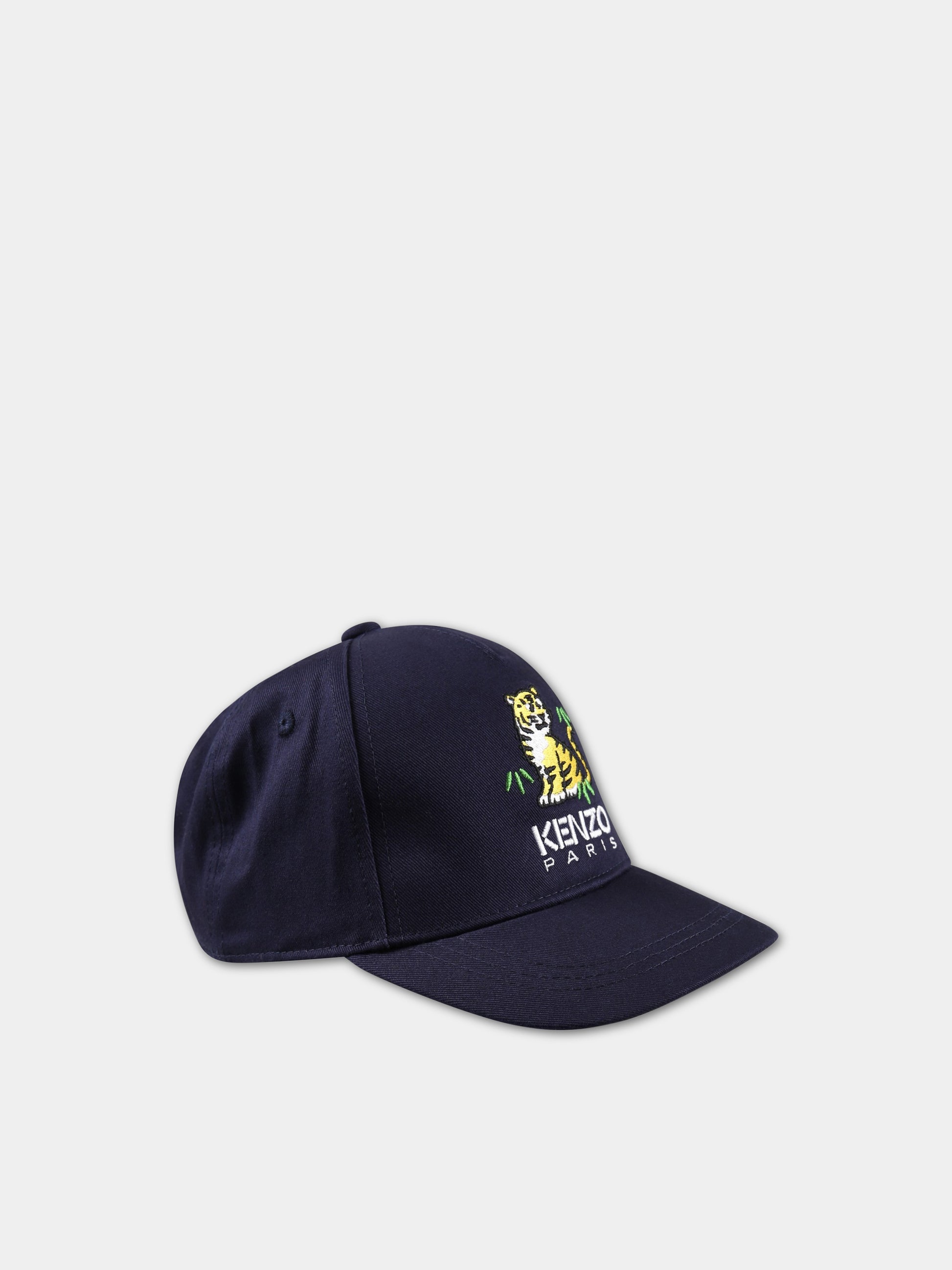 Cappello blu per bambino con tigre e logo,Kenzo Kids,K51028 857