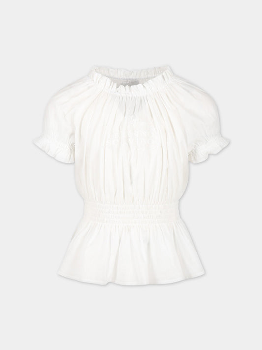 T-shirt bianca per bambina con logo,Ermanno Scervino Junior,SFCA036C CF537 0002