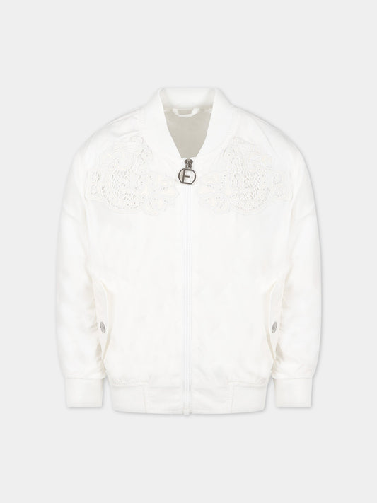 Giubbotto bianco per bambina con logo,Ermanno Scervino Junior,SFGB030C NY278 0002