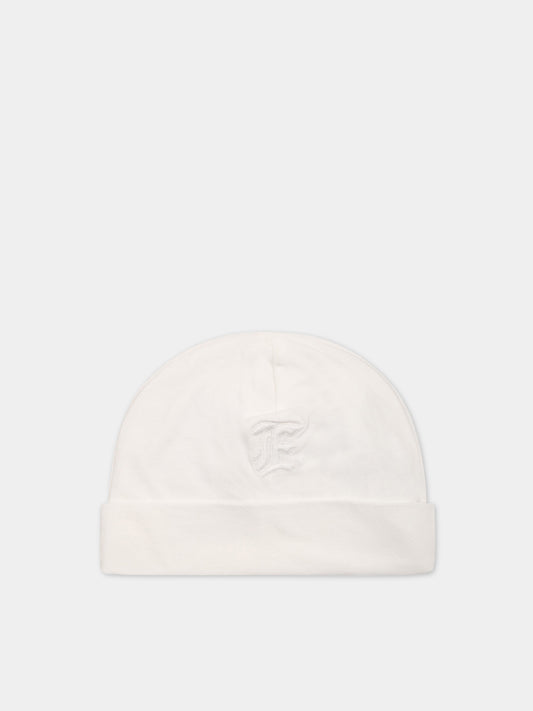 Cappello bianco per neonata con logo,Ermanno Scervino Junior,SNCP001C JE199 0001