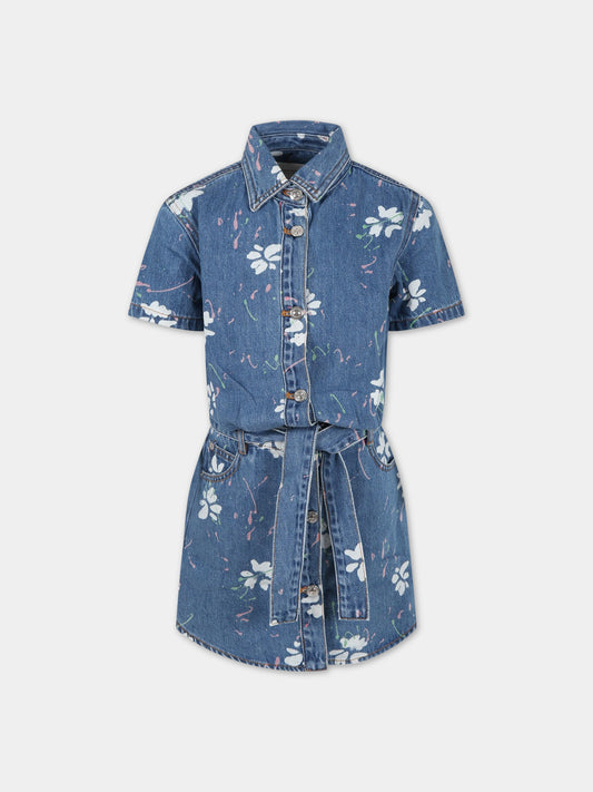 Vestito blu per bambina con stampa e logo,Ermanno Scervino Junior,SFAB100C DF019 4000