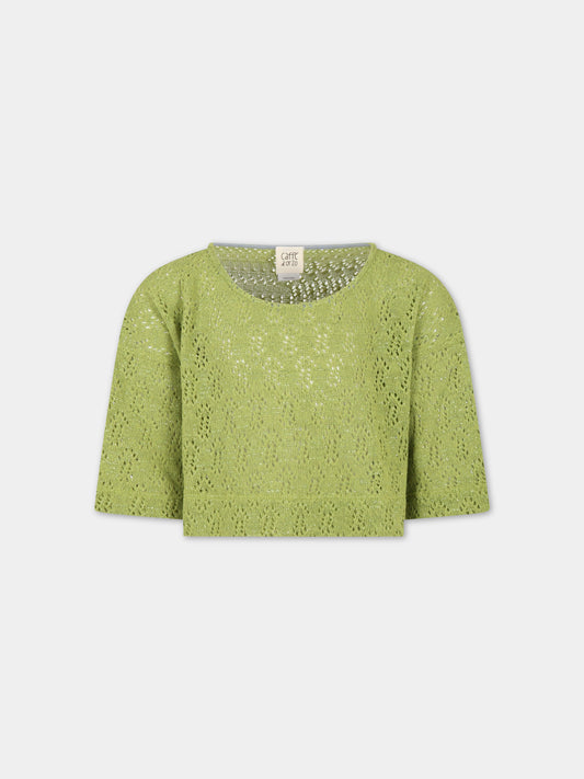 Maglione verde per bambina con dettagli in lurex,Caffe' D'orzo,ZS9A10 Q0009 785