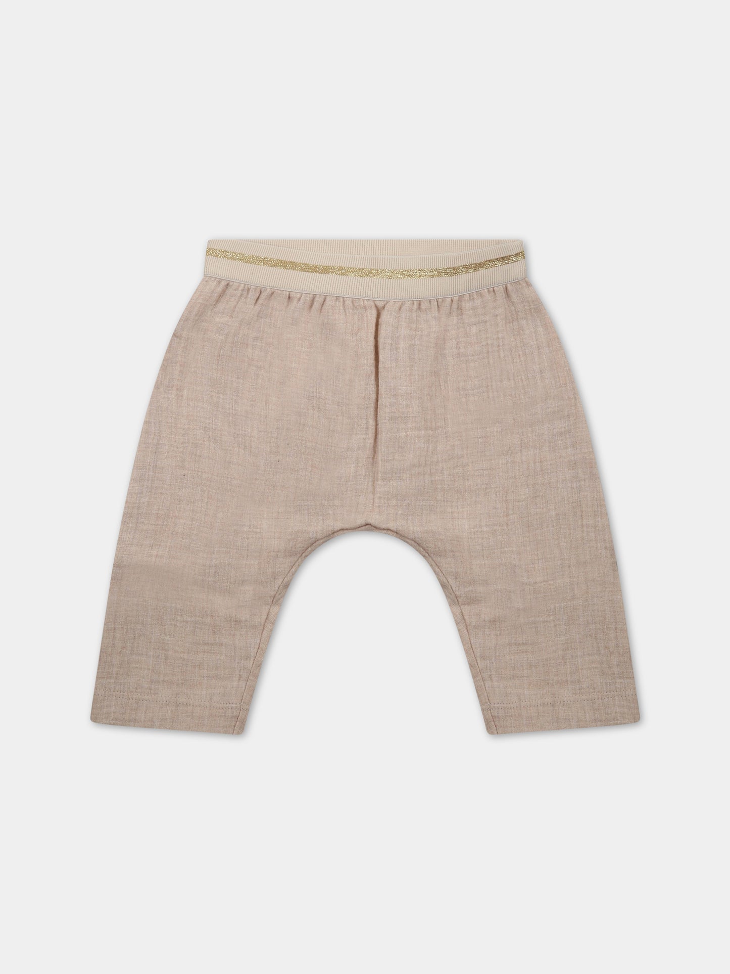 Pantaloni beige per bambina con banda in lurex,Caffe' D'orzo,ZS6020 K0137 107