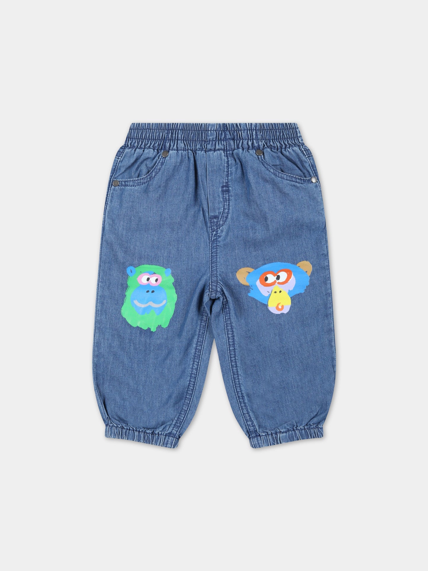 Pantalini blu in denim per neonato con animali,Stella Mccartney Kids,TS6640 Z0161 604