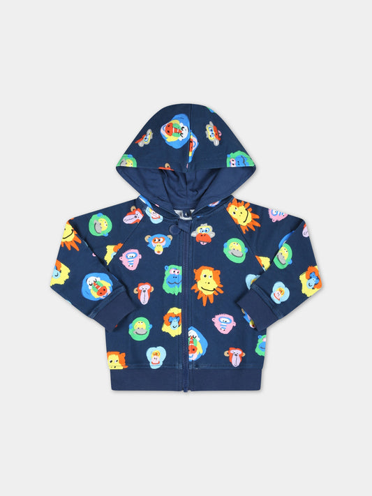 Felpa blu per neonato con animali colorati,Stella Mccartney Kids,TS4630 Z1077 620MC
