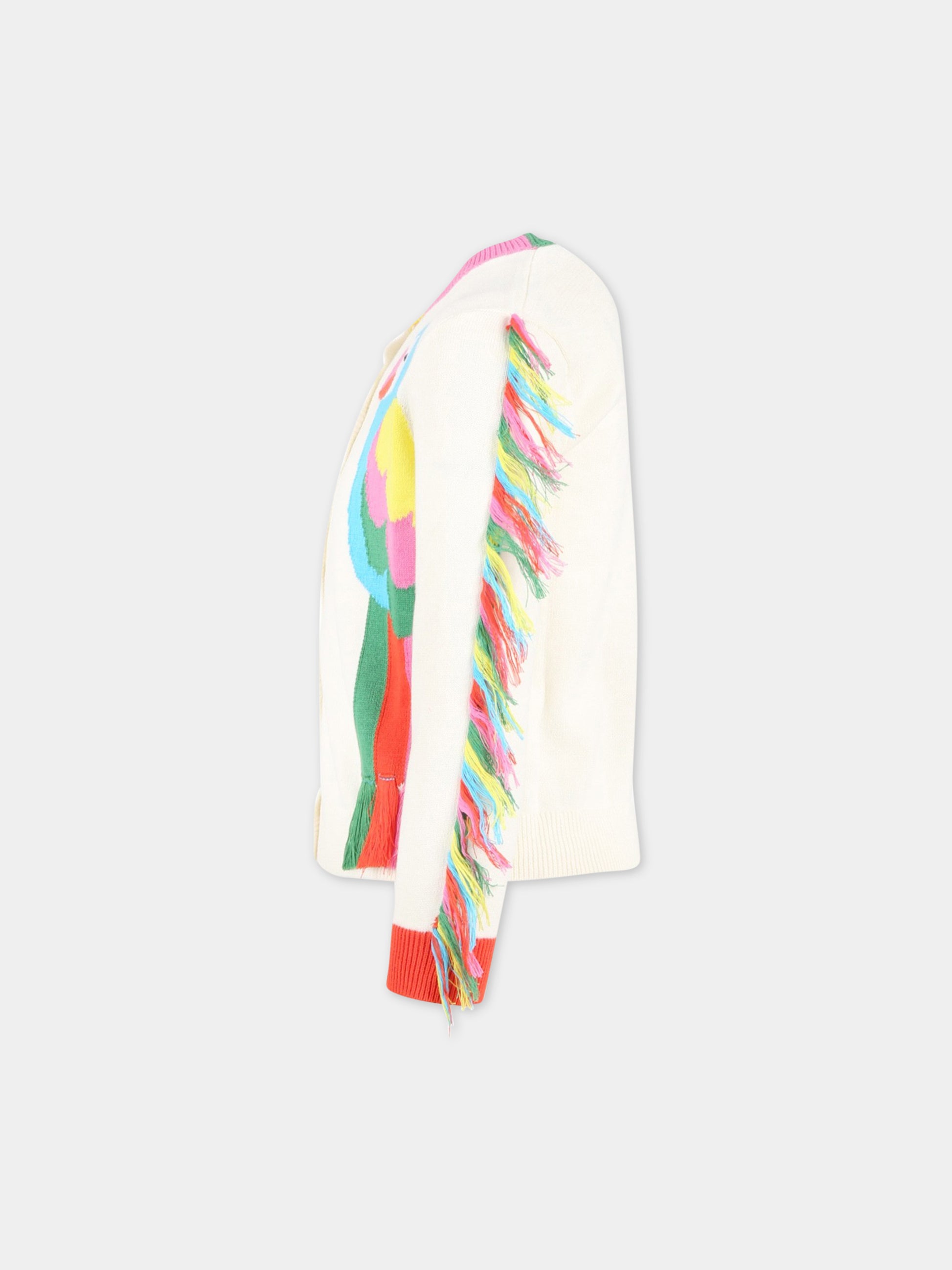 Cardigan avorio per bambina con pappagalli,Stella Mccartney Kids,TS9B30 Z1144 101