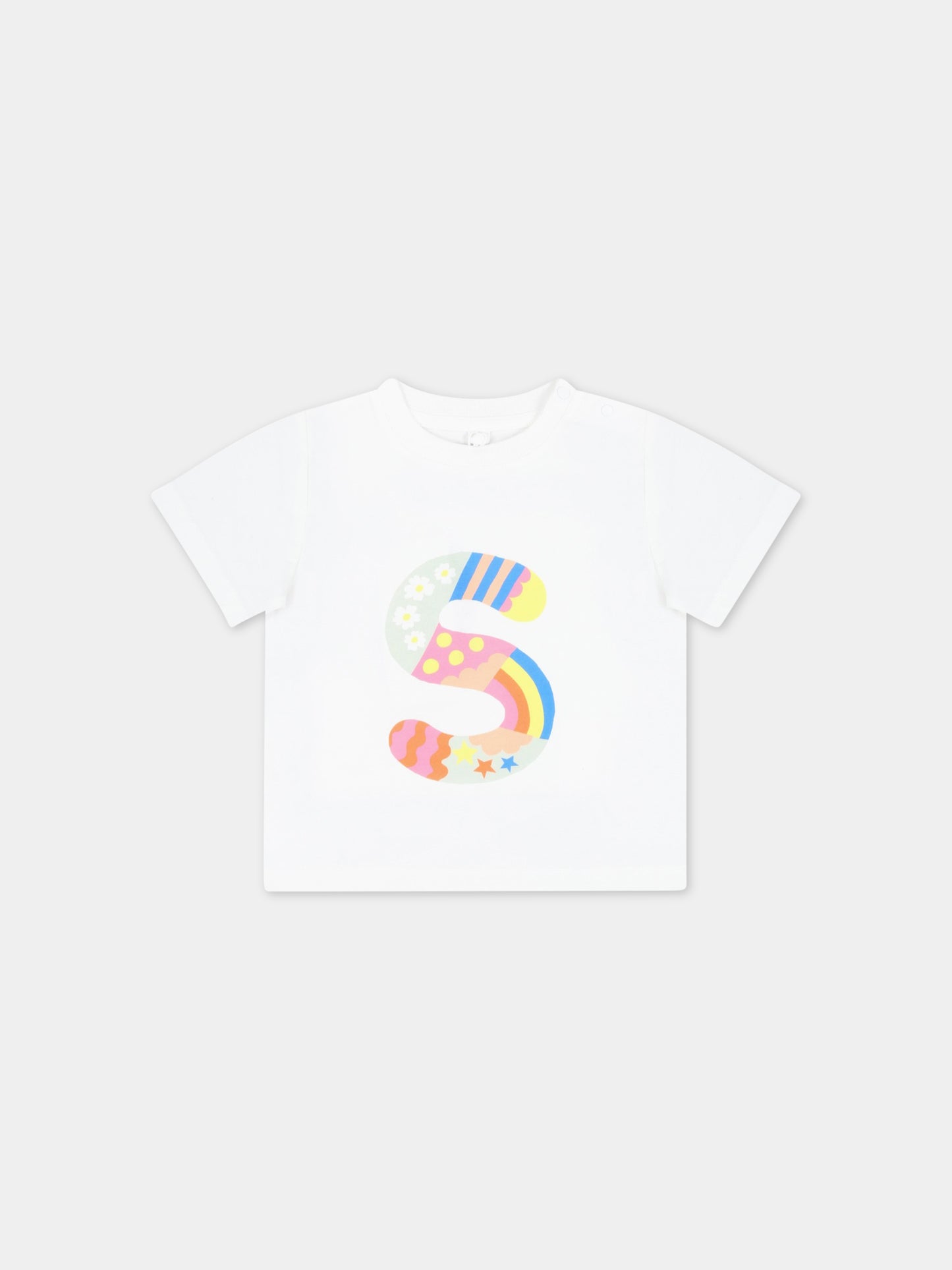 T-shirt bianca per bambina con S logo,Stella Mccartney Kids,TS8131 Z0434 101