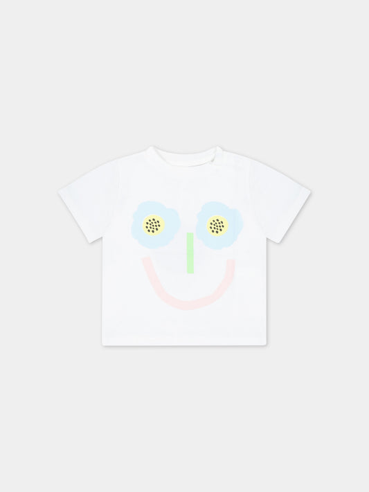 T-shirt bianca per neonata con smile,Stella Mccartney Kids,TS8061 Z0434 101