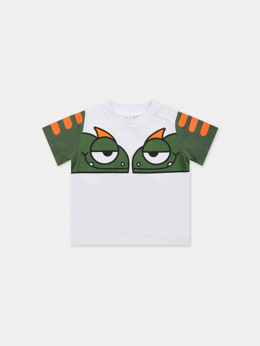 T-shirt bianca per neonato con camaleonti,Stella Mccartney Kids,TS8691 Z0434 100