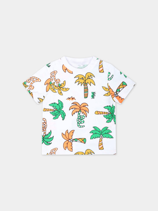 T-shirt bianca per neonato con palme,Stella Mccartney Kids,TS8551 Z0958 100MC