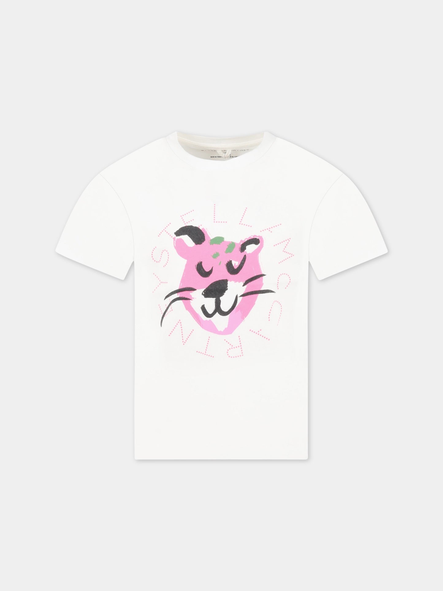 T-shirt bianca per bambina con tigre e logo,Stella Mccartney Kids,TS8D21 Z0434 101