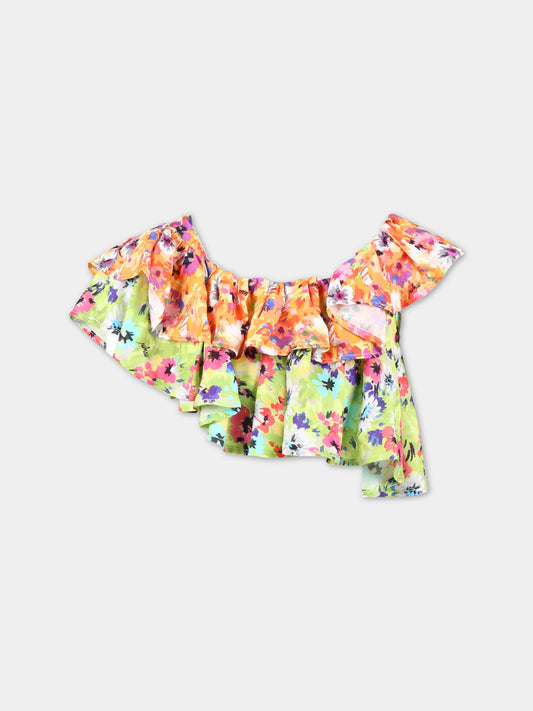 Top multicolor per bambina con stampa floreale,Msgm Kids,MS029489 030
