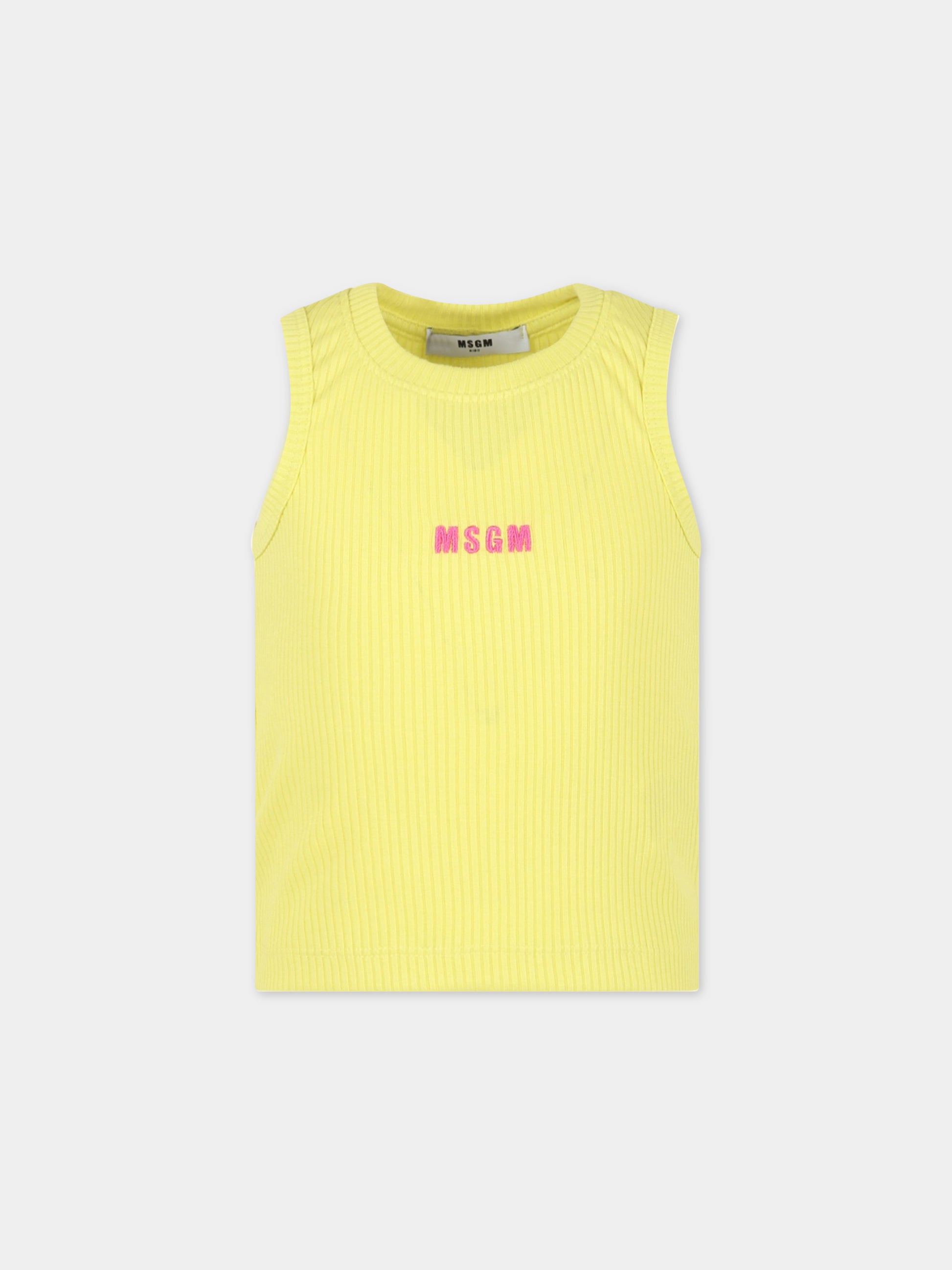 Canotta gialla per bambina con logo rosa,Msgm Kids,MS029483 020