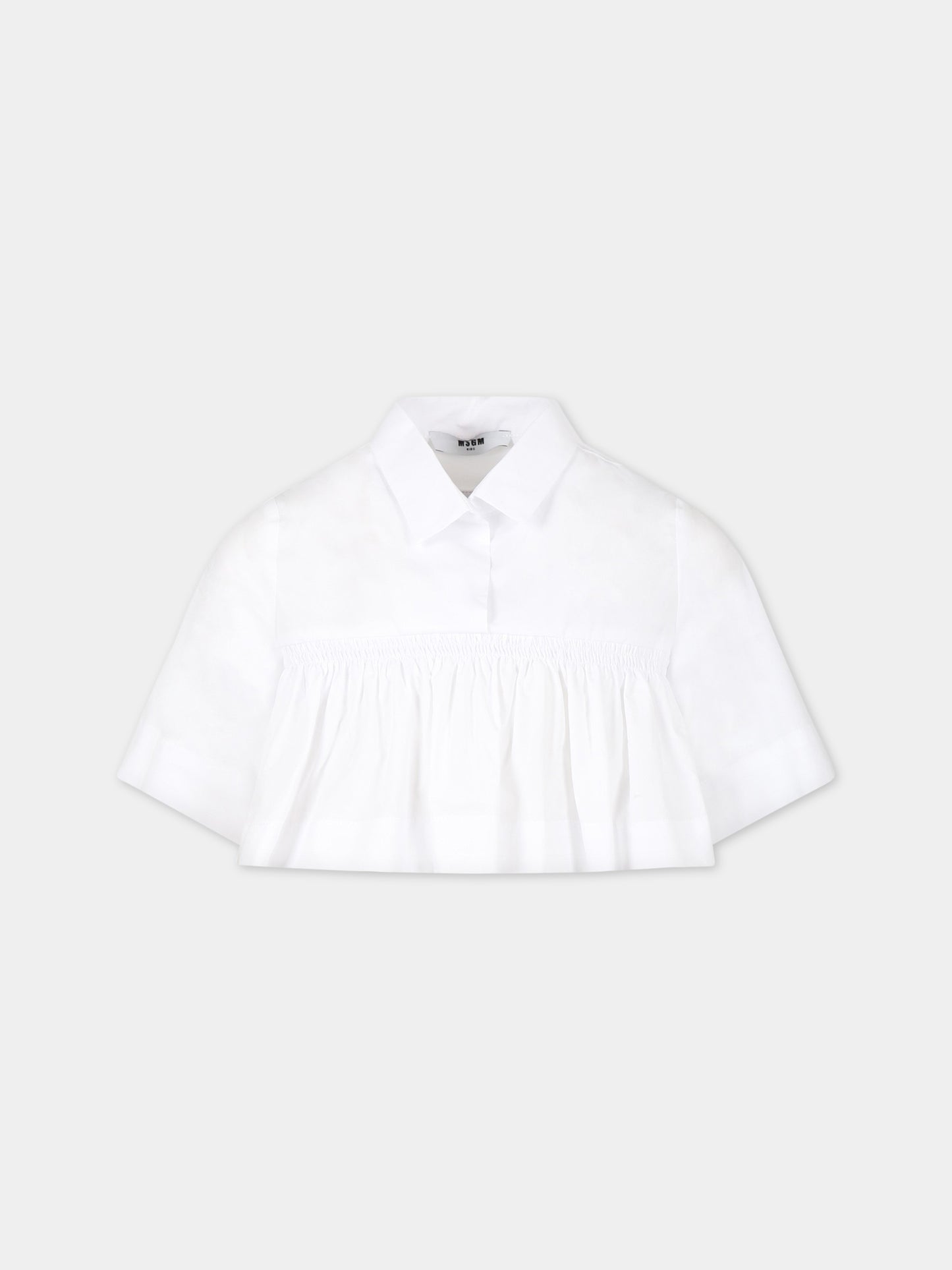 Camicia bianca per bambina con patch logato,Msgm Kids,MS029412 001