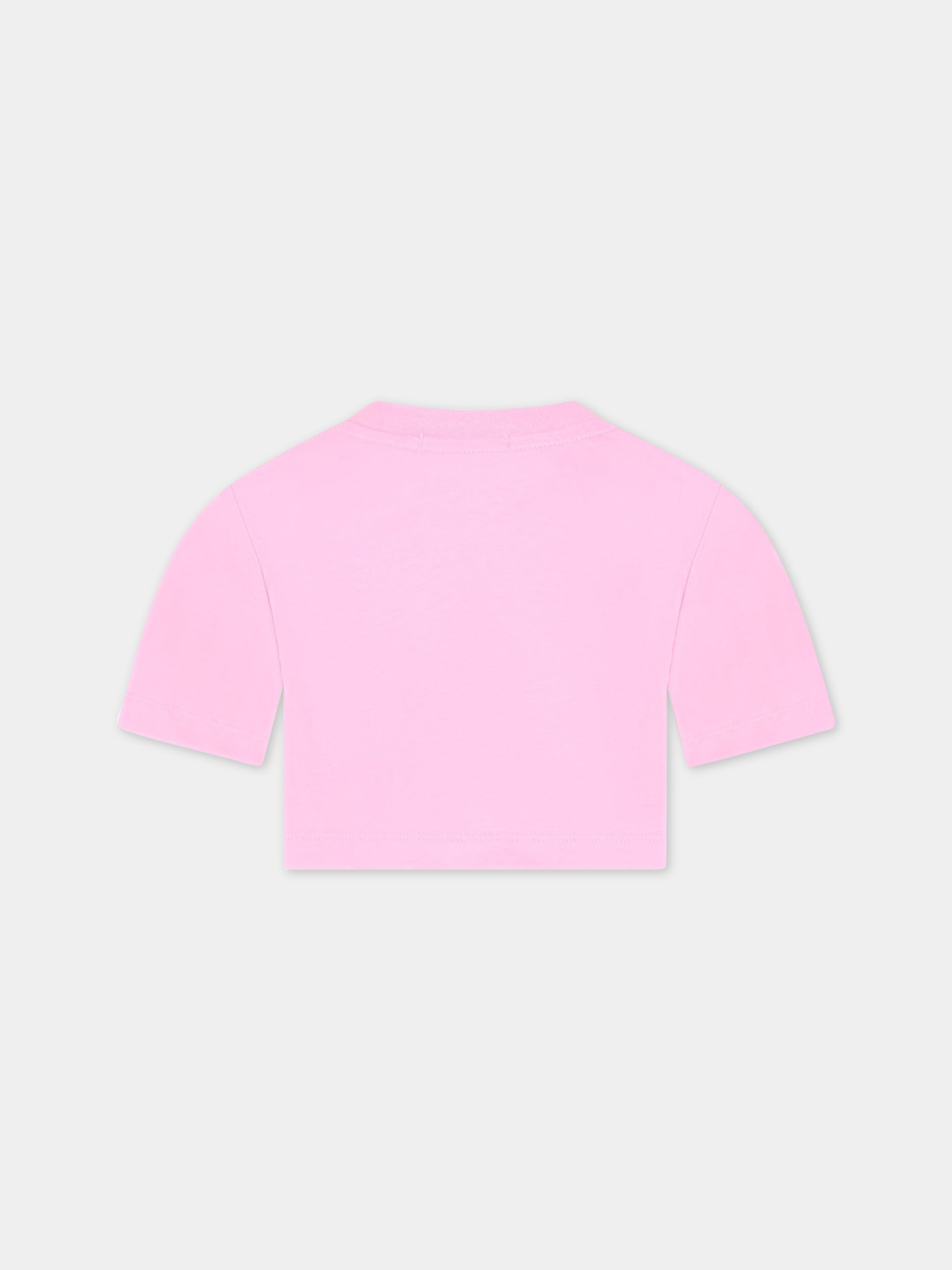 T-shirt rosa corta per bambina con logo bianco,Msgm Kids,MS029339 042