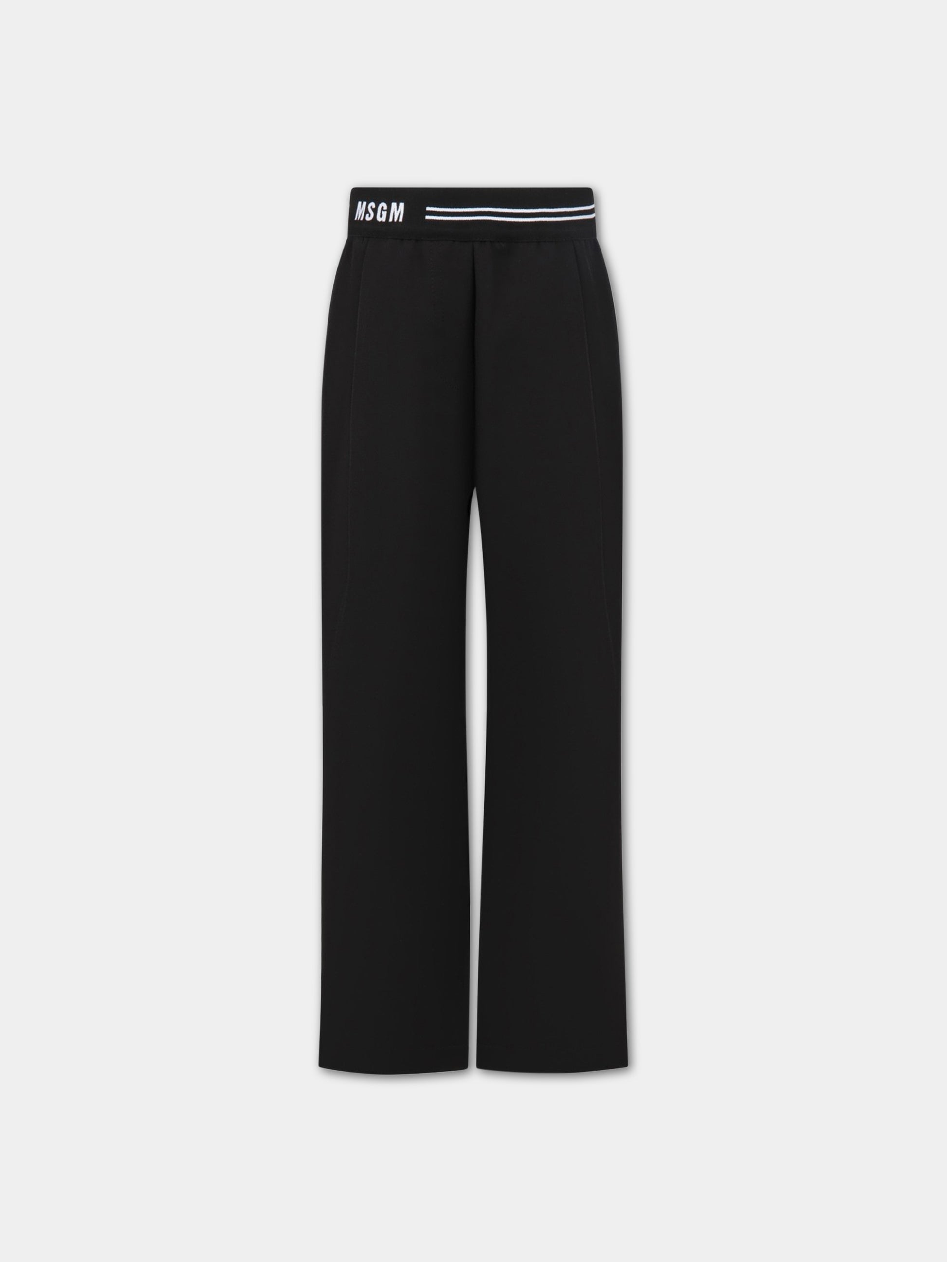 Pantaloni neri per bambina con logo bianco,Msgm Kids,MS029456 110