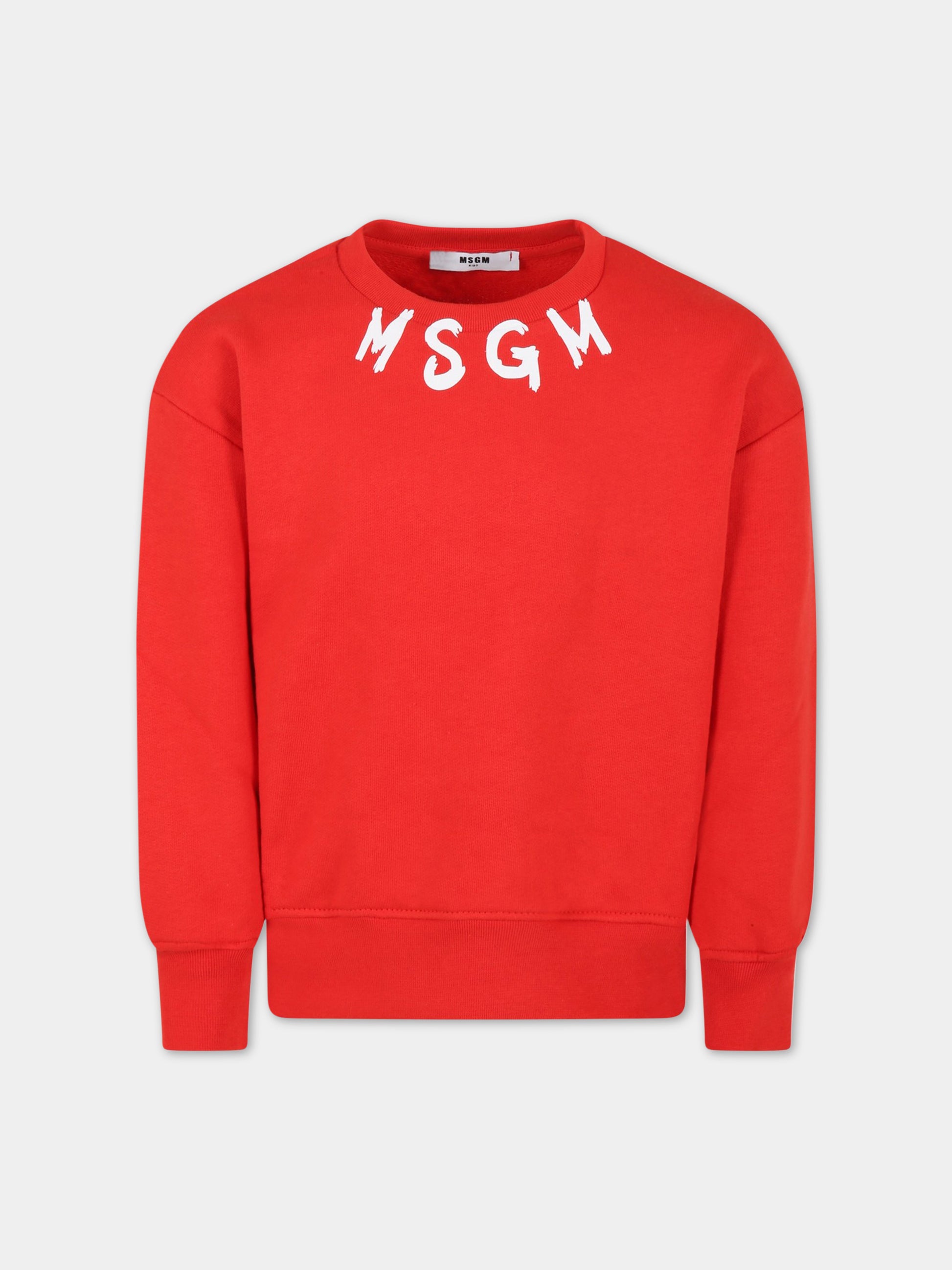 Felpa rossa per bambino con logo bianco,Msgm Kids,MS029323 040