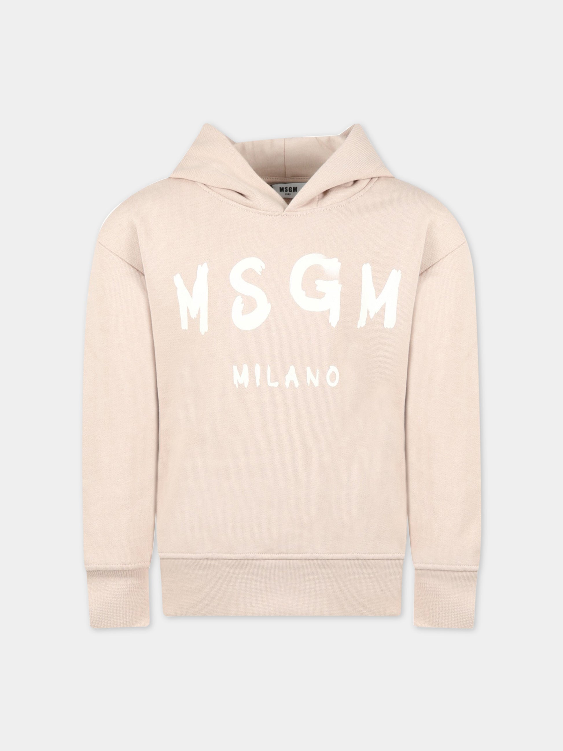 Felpa beige per bambini con logo bianco,Msgm Kids,MS029325 015