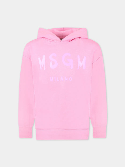 Felpa rosa per bambina con logo viola,Msgm Kids,MS029325 042