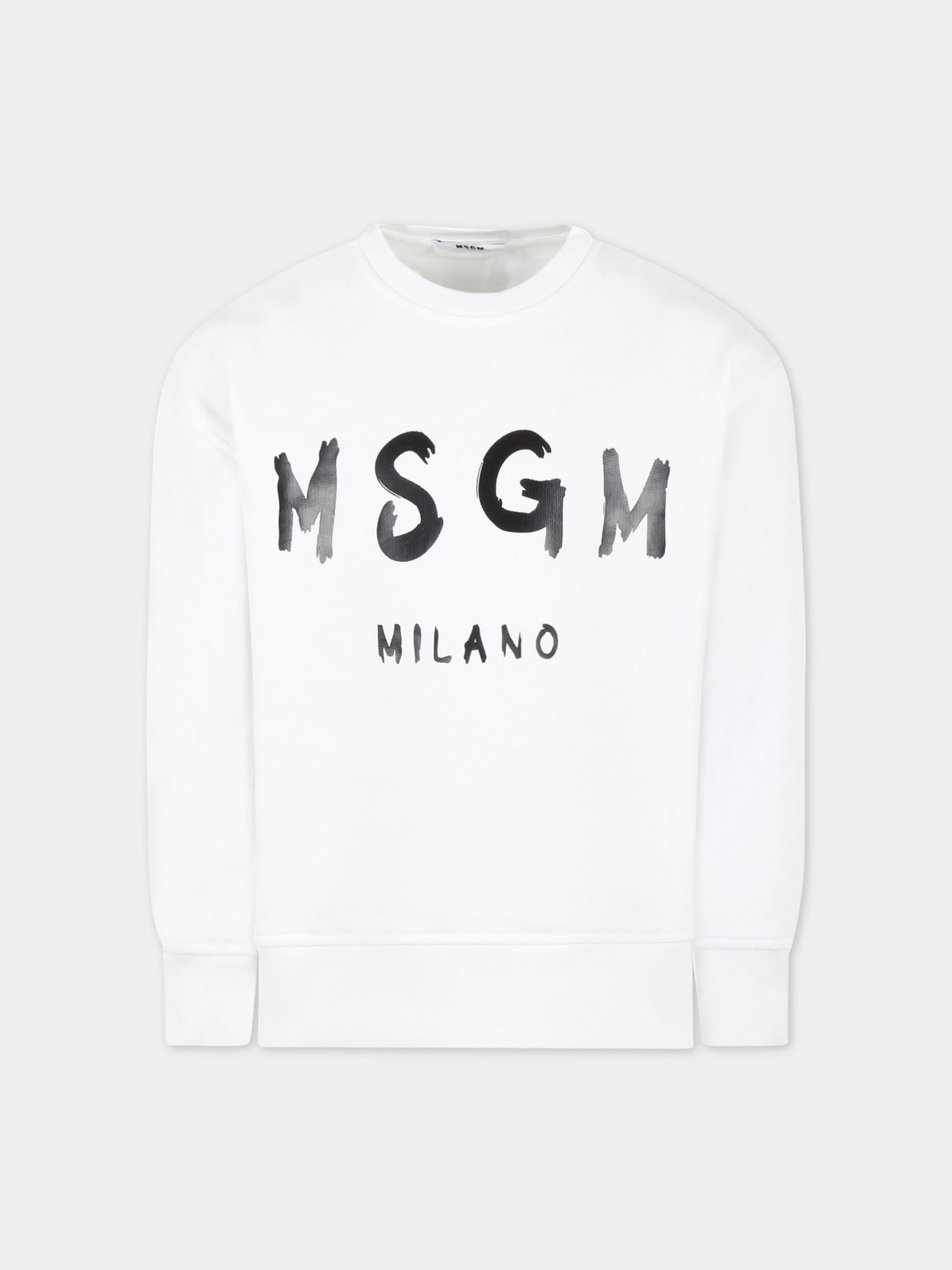 Felpa bianca per bambino con logo nero,Msgm Kids,MS029324 001