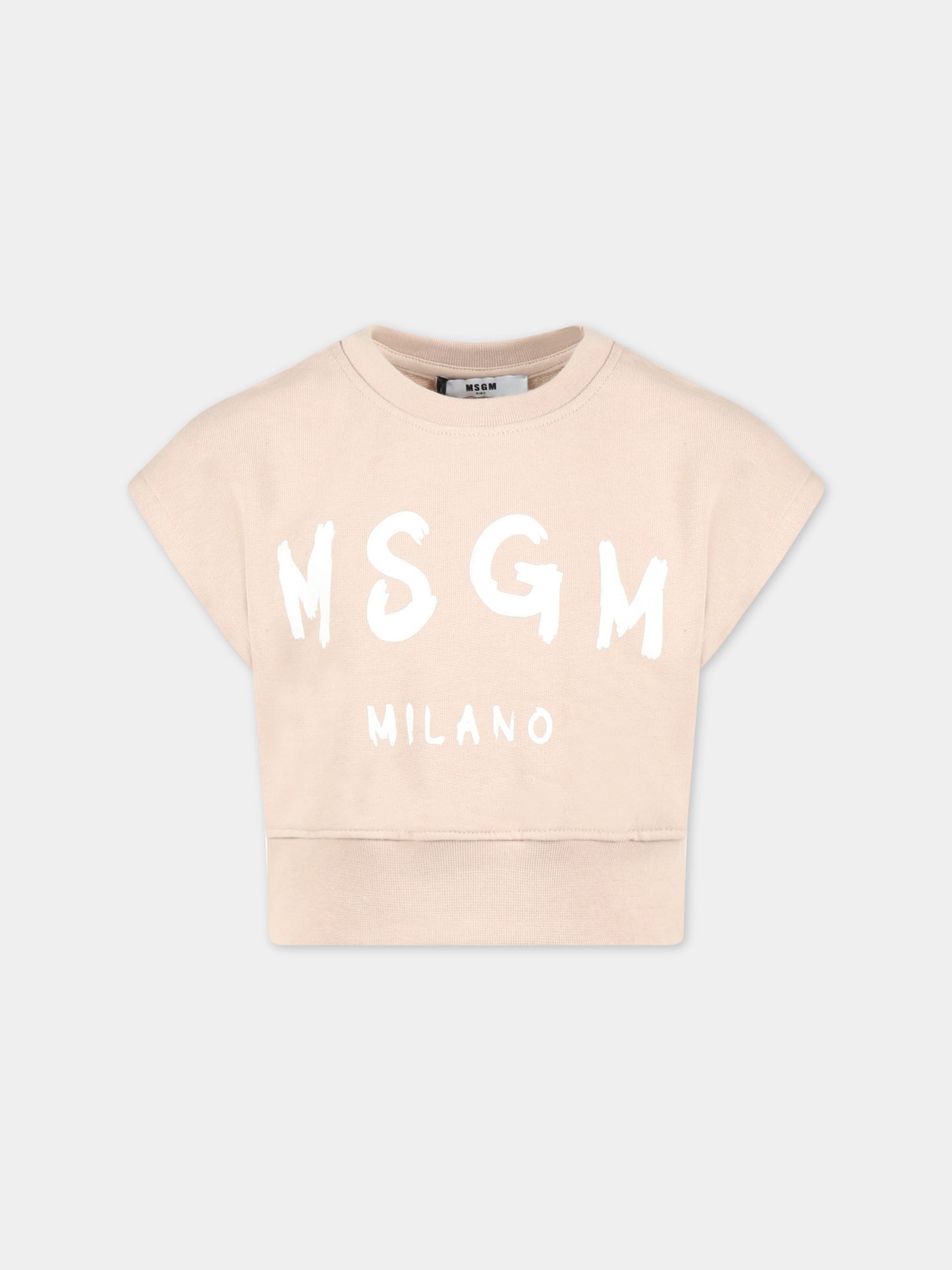 Felpa beige per bambino con logo bianco,Msgm Kids,MS029462 015
