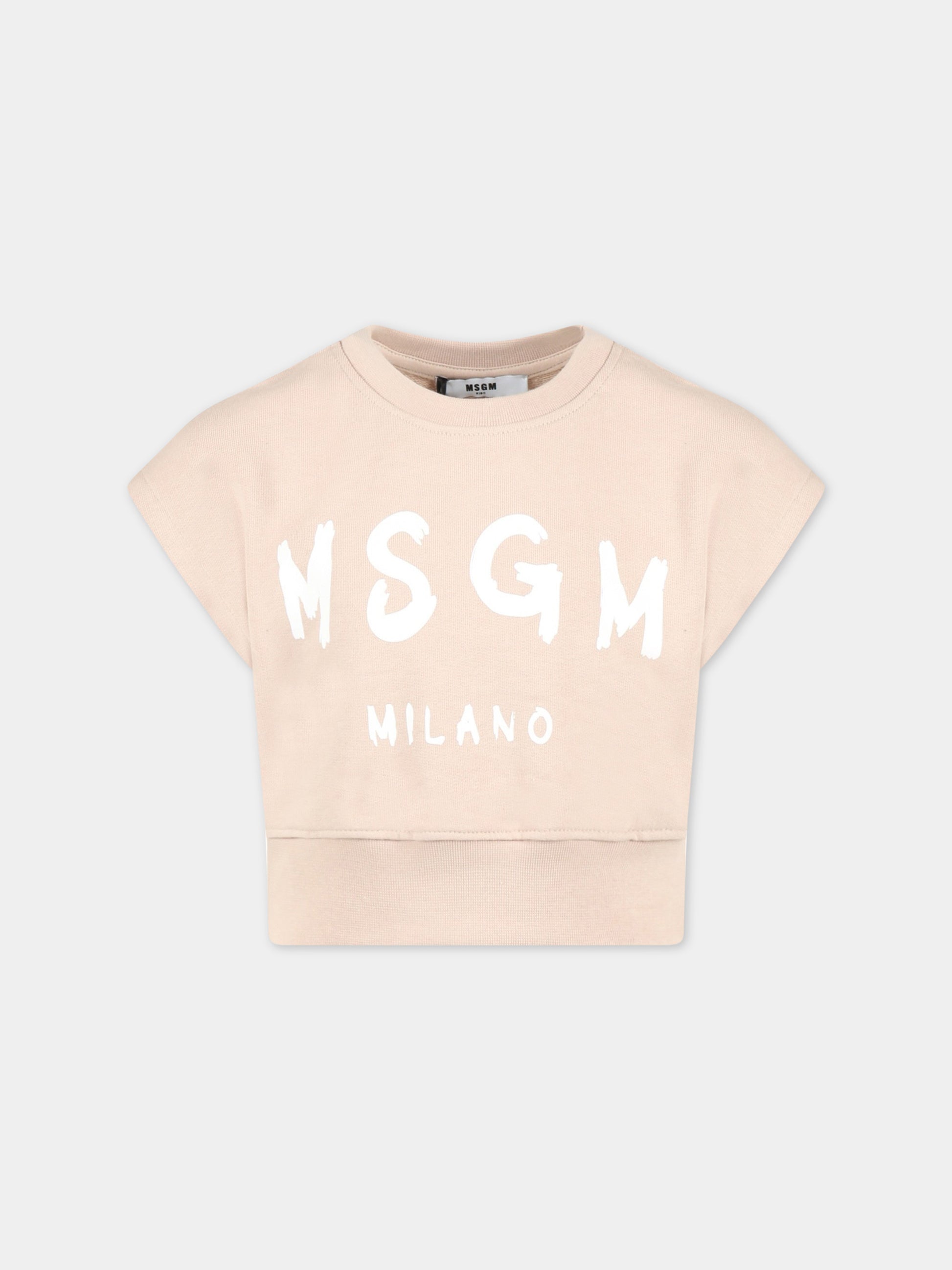 Felpa beige per bambino con logo bianco,Msgm Kids,MS029462 015