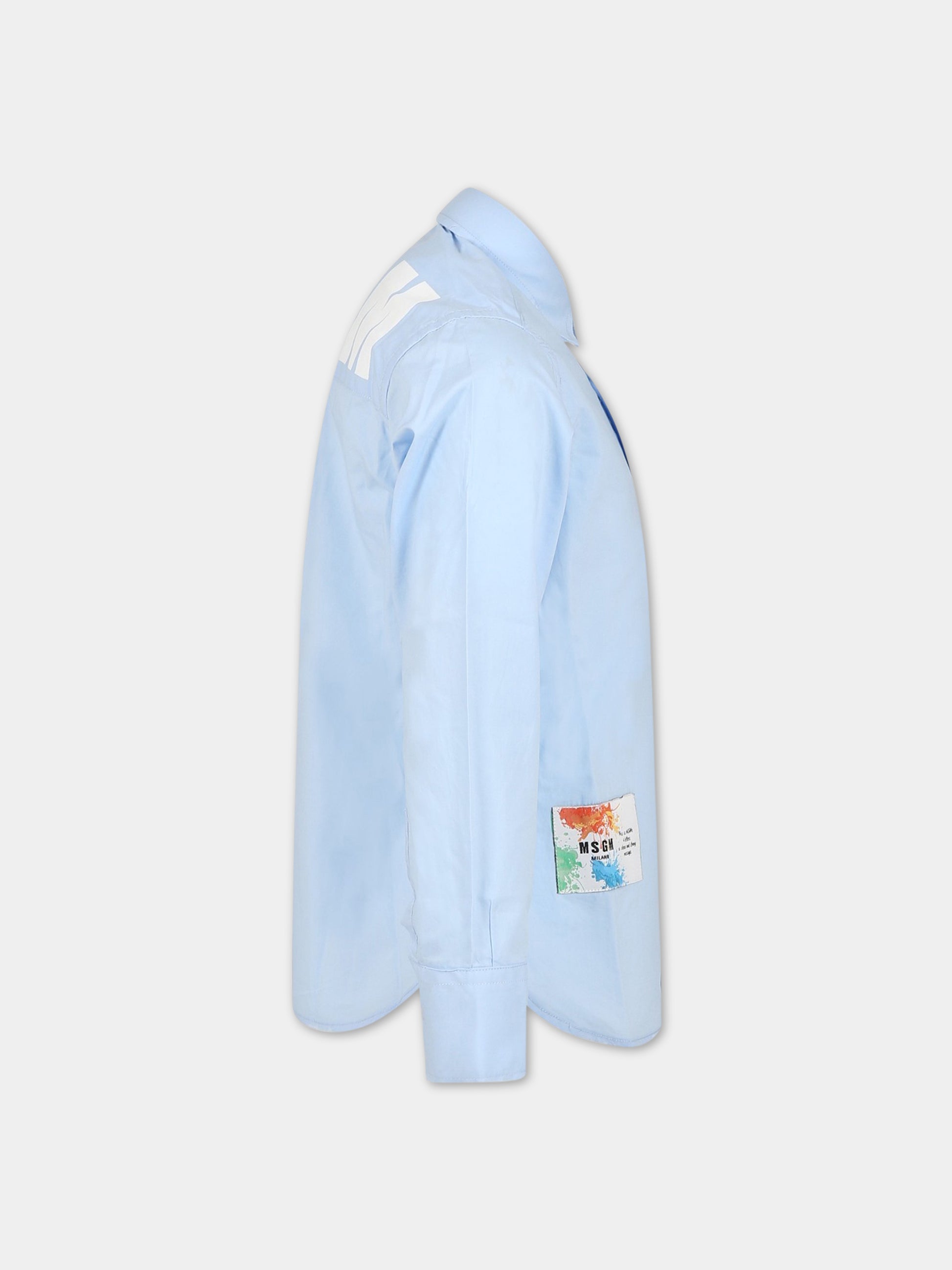 Camicia celeste per bambino con logo,Msgm Kids,MS029557 050