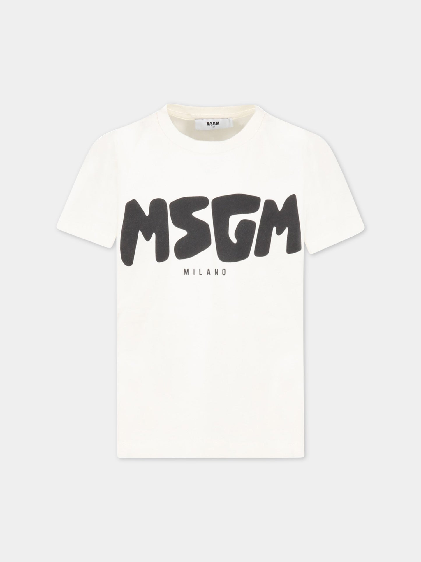 T-shirt avorio per bambini con logo nero,Msgm Kids,MS029501 013