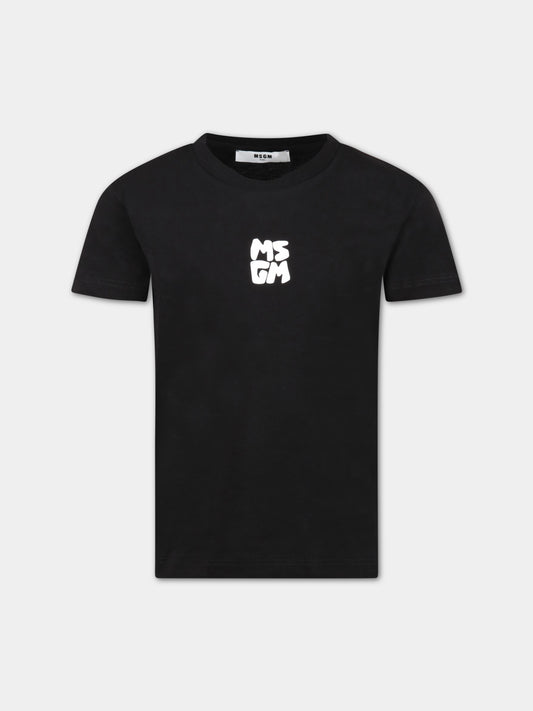 T-shirt nera per bambino con logo bianco,Msgm Kids,MS029572 110