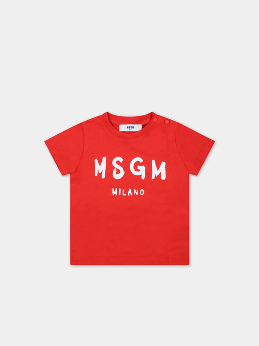 T-shirt rossa per neonati con logo bianco,Msgm Kids,MS029355 040