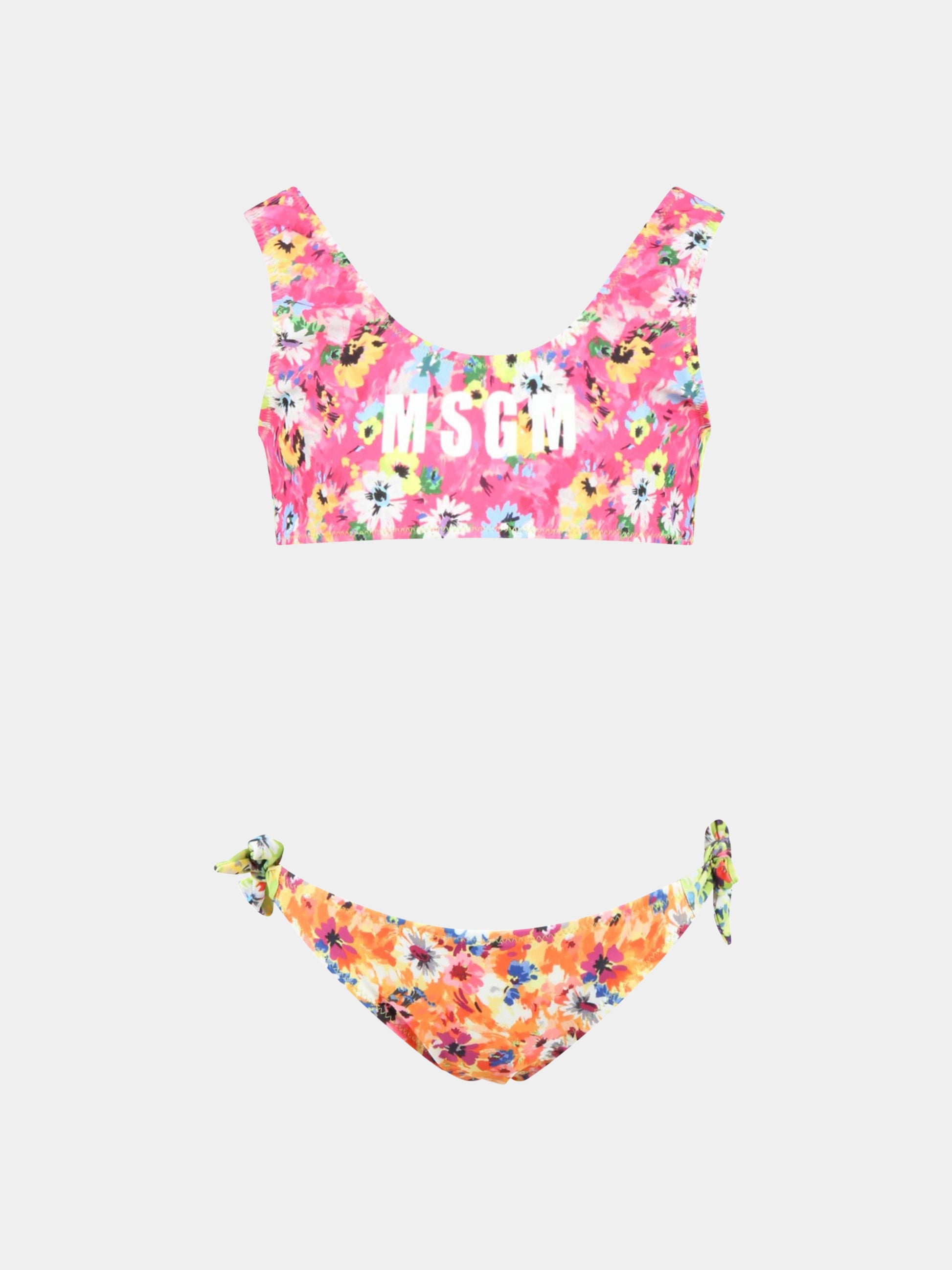 Bikini multicolor per bambina con stampa floreale,Msgm Kids,MS029353 200